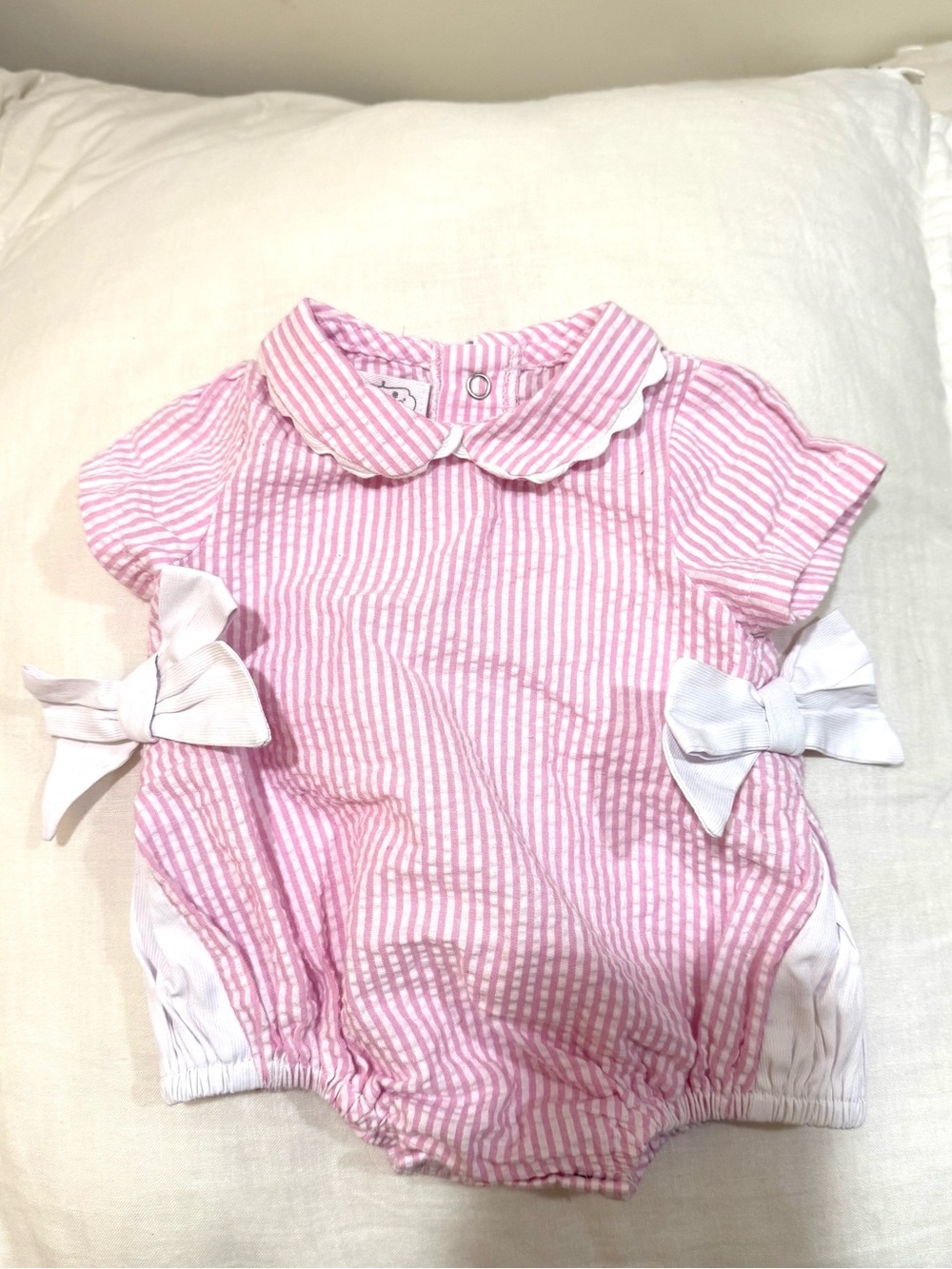 Mud Pie Pink and White Striped Baby Romper